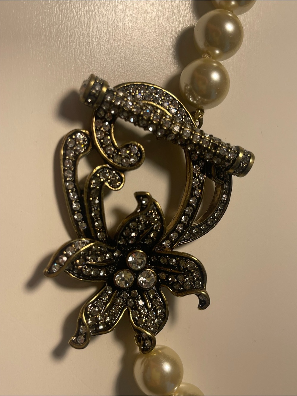 Heidi Daus Crystal Floral Pearl Necklace - Gold Tone